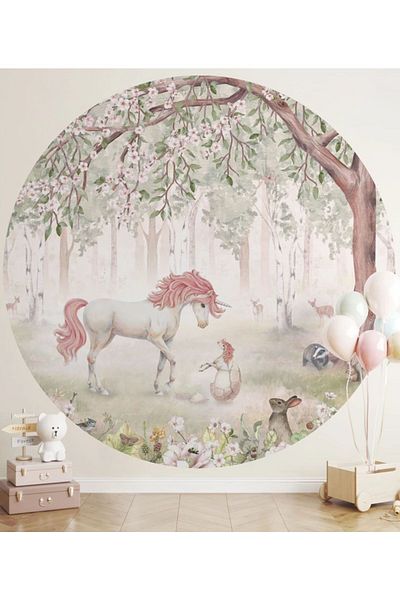 Sticker Ekspres Autocolant decorativ de perete Unicorn Forest Circle