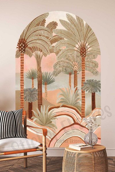 Sticker Ekspres Autocolant decorativ de perete în stil boem cu arc de palmieri Boho