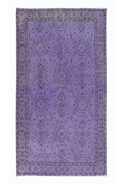 Tekin 113x206 cm El Yapımı Mor Halı, El Dokuması Eski Halı, Yenilenmiş Türk H...