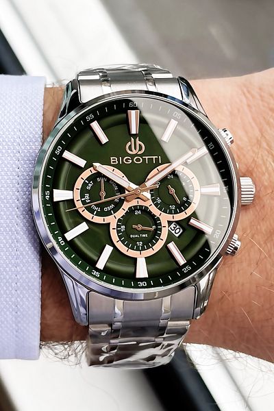 Bigotti Original Complete Steel Men's Wristwatch 5 ATM Waterproof Silver Color + Bracelet BME2013C6