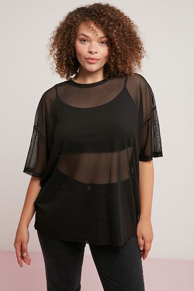 ETHIQUET Yukı Tricou negru cu mânecă liliac din plasă pentru femei