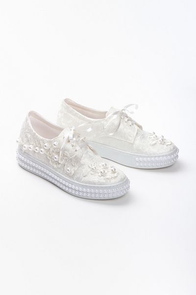 DARUGA White Low Sole Pearl Wedding Dress Evening Dress Shoes