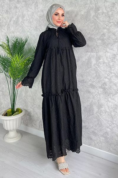 julude Μαύρο γιακά δεμένο χιτζάμπ μακρύ φόρεμα