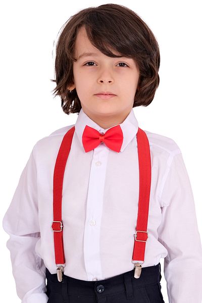 Merdia Boy's Long Sleeve White Shirt Strap Bow Tie 3-Piece Set