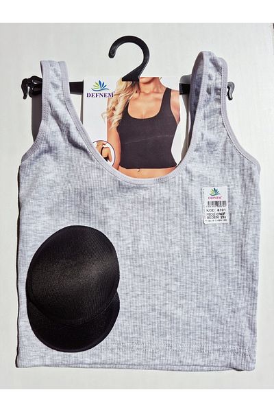 Defnem Giyim Camisole Fabric Lycra Thick Strap Gray Women's Crop with Removable Pads