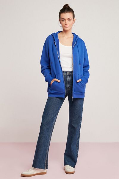 ETHIQUET Oynx Women's Cotton Fleece Inside Soft Hooded Oversize Fit Double Pocket Saks Blue Sweatshirt