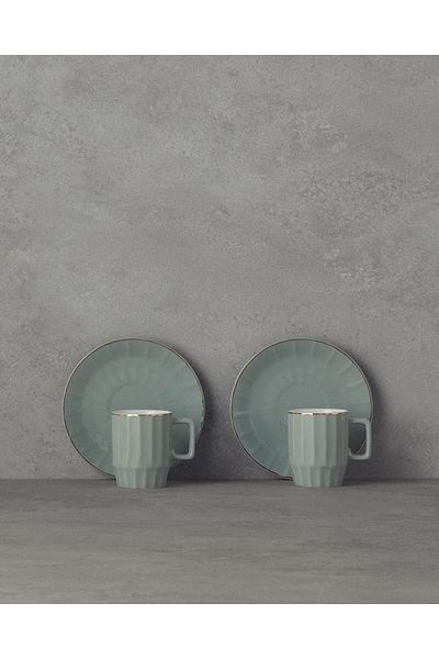 English Home Angely New - 2 Person Bone China Coffee Cup Set, Gray