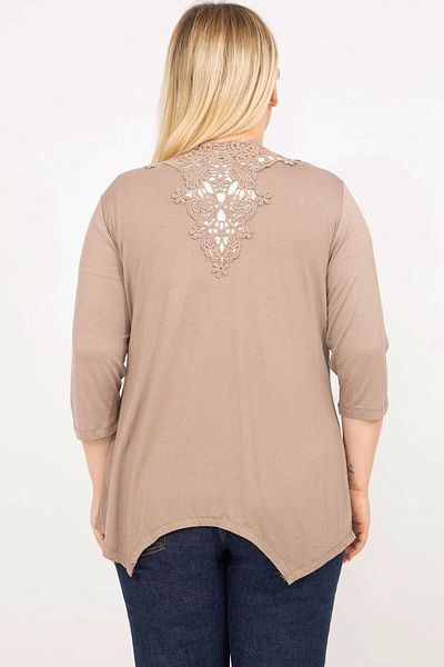 Şans Women's Mink Large Size Back Lace Detailed Capri Sleeve Cardigan 65n35780