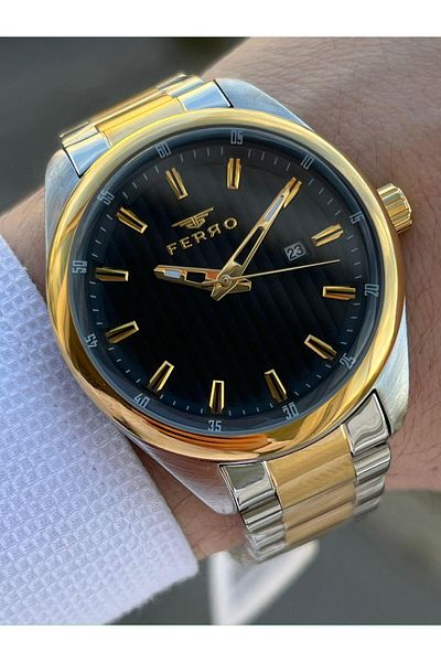 FERRO 30 m Waterproof Men's Wrist Watch with Steel Cord Calendar EFM11240-D2