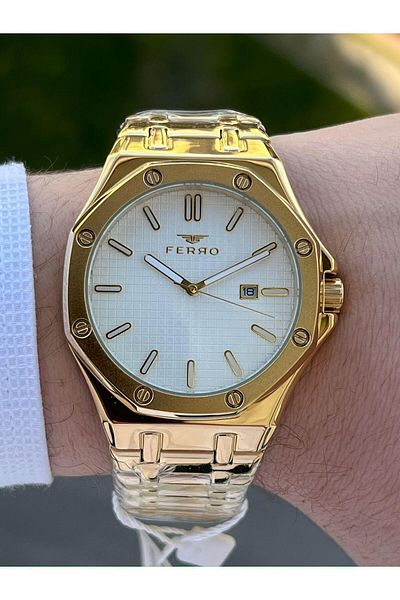 FERRO 30 Mt Waterproof Men's Wrist Watch with Steel Cord Calendar EFM11290-B