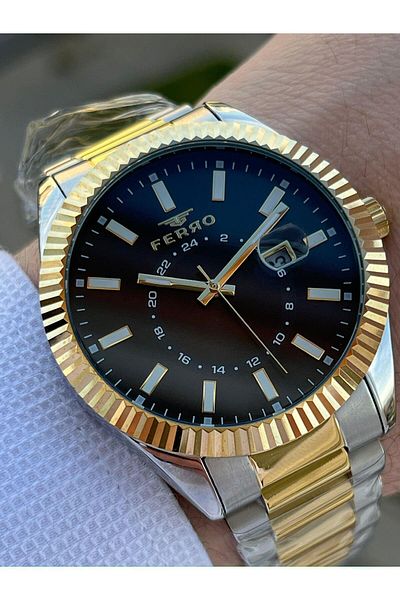 FERRO 30 Mt Waterproof Men's Wrist Watch with Steel Cord Calendar EFM11288-D2