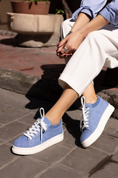 ANGELİNA JONES GWEN KADIN KOT MAVİ KETEN SNEAKER