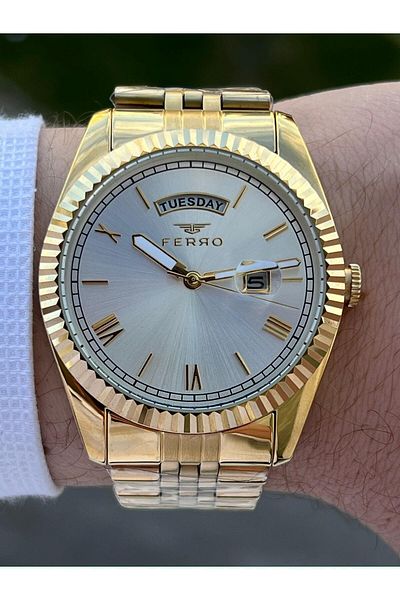 FERRO 30 Mt Waterproof Men's Wrist Watch with Steel Cord Calendar EFM11130-B