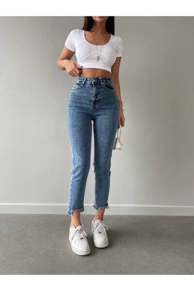 PONZAPLUS KESİK PAÇA detay mom jeans