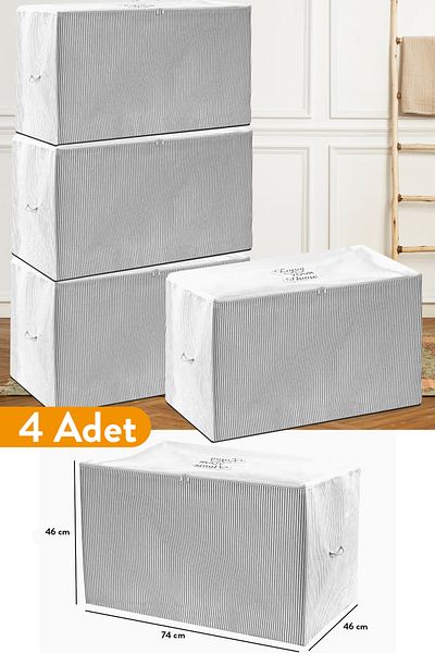 Serstil 4 τεμάχια - Μεγάλη γκρι ριγέ τσάντα - 74 x 46 x 46 cm