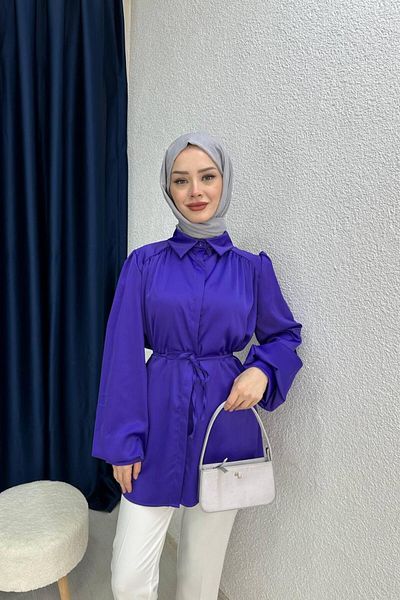 lurex moda Cămașă din satin cu mâneci cu baloane