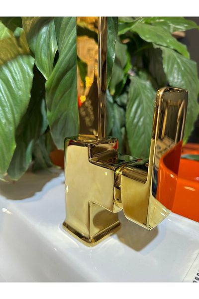 İSAOĞLU YAPI Gold Square Kitchen Faucet Premium Pvd Gold Sink Tap Freesia Fixture