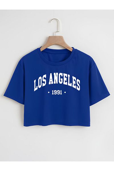 Mad&Calf Tricou cu decolteu cu decolteu cu imprimeu LA de damă