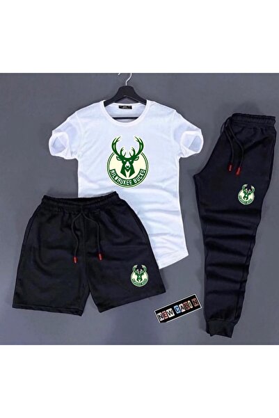 NewCabin Καλοκαιρινό σορτς με συνδυασμό Unisex-Φούτερ-Τ-shirt Slim Fit 3 τεμαχίων Milwaukee εμπριμέ σετ κάτω επάνω μέρος