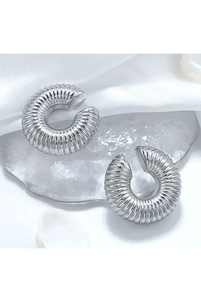 Rachel Silver Thick Serrated Pipe Plate Cartilage Earrings - Double Pieces