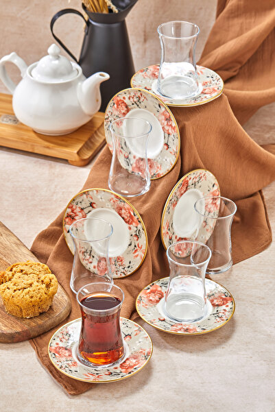 ŞAKİLATA CONCEPT 12 Parça 6 Kişilik  Porselen Tabaklı Cam Narçiçeği  Gold Alt...