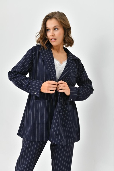 DUXAL SHOES طقم جاكيت نسائي مخطط من آرثر، بنطلون سفلي، علوي