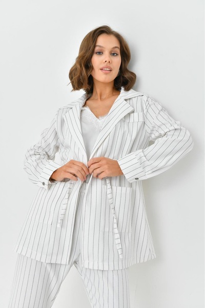 DUXAL SHOES طقم جاكيت نسائي مخطط من آرثر، بنطلون سفلي، علوي