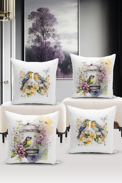 Bertille Home Σετ ριχτάρι μαξιλαριού 4 τεμαχίων με ψηφιακή εκτύπωση διπλής όψης σειράς Flower/Vintage (Σετ κάλυμμα μαξιλαριού)