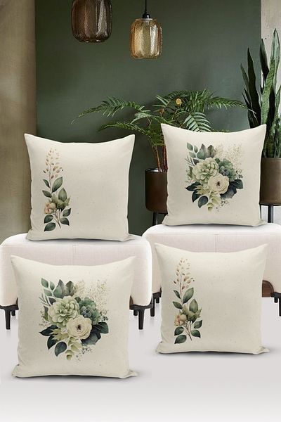 Bertille Home Flower/Vintage Series Double Sided Digital Printed 4-Piece Throw Pillow Case Set (Cushion Cover Set)
