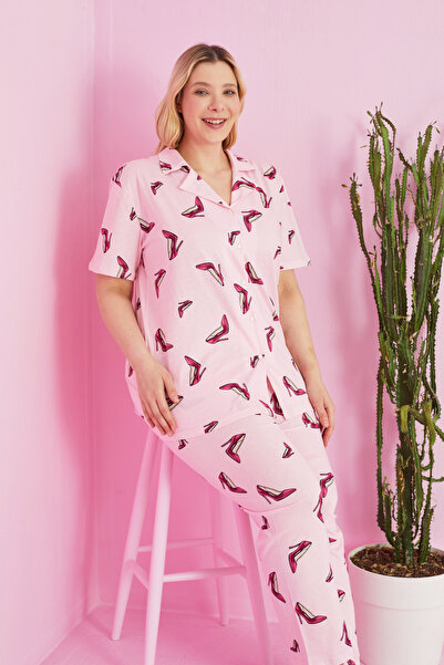 Siyah İnci Рожеві взуття з візерунком В'язані Curve Великий розмір Піжама з ґ...