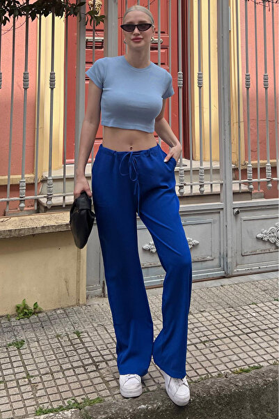 Madmext Saks Crinkle Fabric Basic női strandnadrág Mg1778