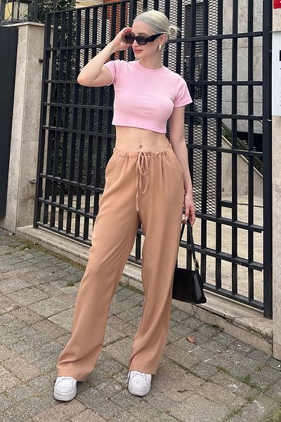 Madmext Camel Crinkle Fabric Basic Damen-Strandhose Mg1778