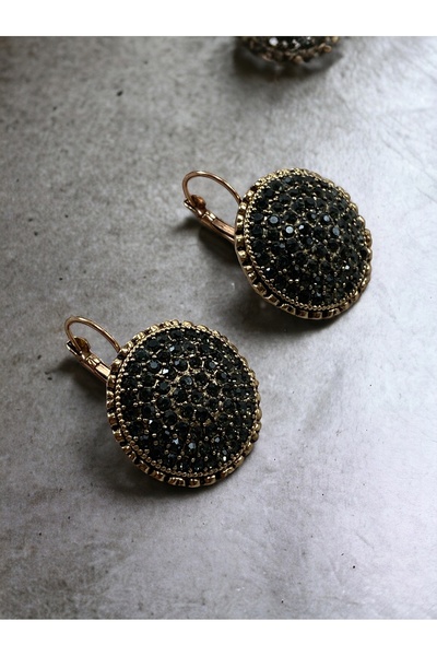 FAYRA ACCESSORIES Black Diamond Taşlı Daire Küpe