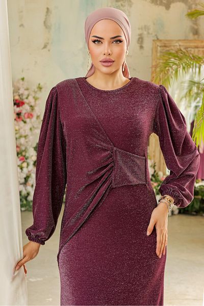 Bestenur Βραδινό φόρεμα Danla Glitter 833 - Χρώμα δαμάσκηνου
