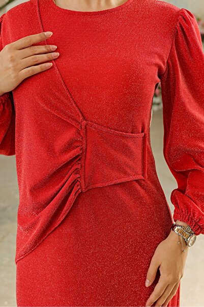 Bestenur 833 Model Silvery Red Evening Dress - Danla