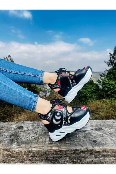 Lady model floral Sandale sport cu talpă înaltă pentru femei pantofi cu pană