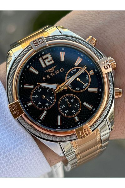 FERRO Steel Cord Inner Functions 30 Mt Waterproof Men's Wristwatch with Active Calendar EFM11248-E2