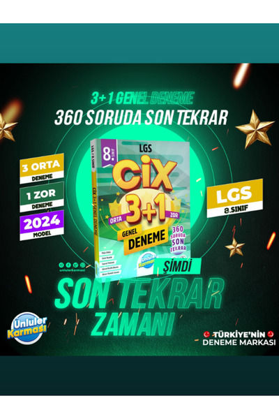 Ünlüler Karması Yayınları ÜNLÜLER KARMASI 8. SINIF CİX 3+1 GENEL DENEME