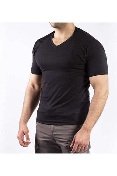 VAV WEAR Tactical Outdoor Casual T-Shirt Men's Short Sleeve Cotton Elastane Ribbed Stretchy Absorb Sweat Tthin02