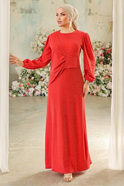 Bestenur 833 Model Silvery Red Evening Dress - Danla