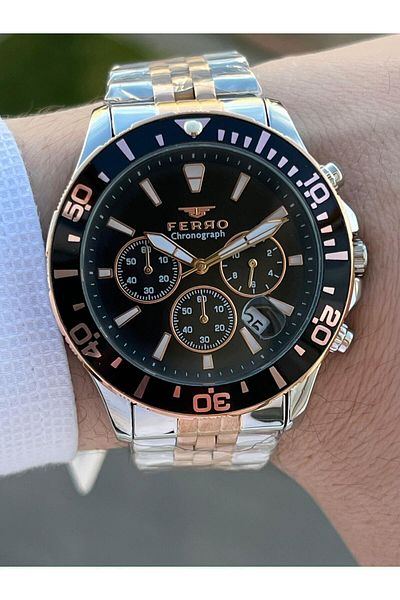 FERRO Steel Cord Inner Functions 30 Mt Waterproof Men's Wristwatch with Active Calendar EFM31921-E2