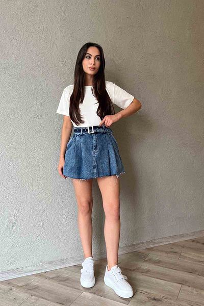 Seda Yalçın Atelier Fusta de denim cool cu ​​detaliu plisat albastru