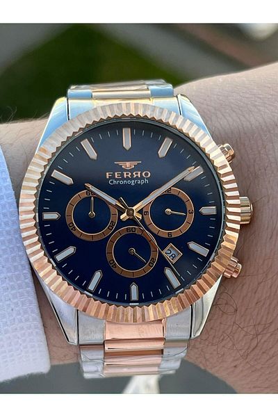 FERRO Steel Cord Inner Functions 30 Mt Waterproof Men's Wristwatch with Active Calendar EFM31289-E3
