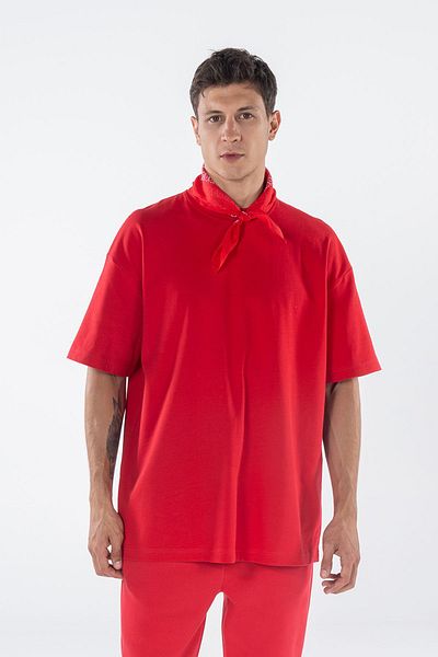 Friday Offset Ανδρικό μπλουζάκι Agar Red 100% Cotton Crew Neck Oversize