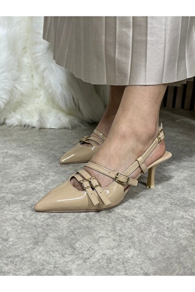 Allyup Καθημερινά γυναικεία γυμνά λουστρίνια πόρπη με ρυθμιζόμενη ζώνη με μυτ...