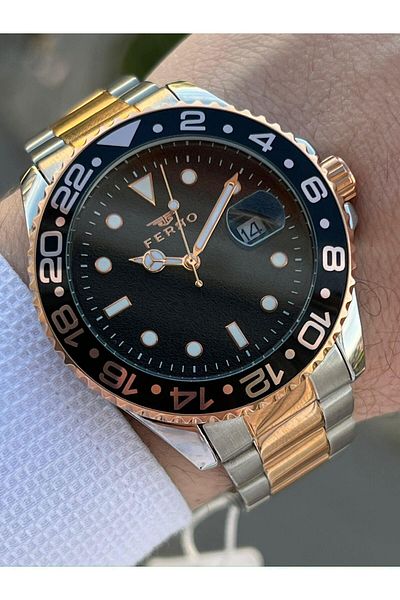 FERRO 30 Mt Waterproof Men's Wrist Watch with Steel Cord Calendar EFM11253-E2