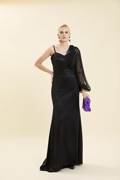 VERDA Shoulder Tulle Detailed Evening Dress