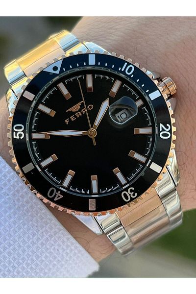 FERRO 30 Mt Waterproof Men's Wrist Watch with Steel Cord Calendar EFM11238-E2