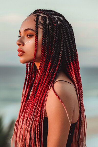 Mina Peruk Păr sintetic Ombre pentru împletire africană 100 Gr. - Negru / Roșu