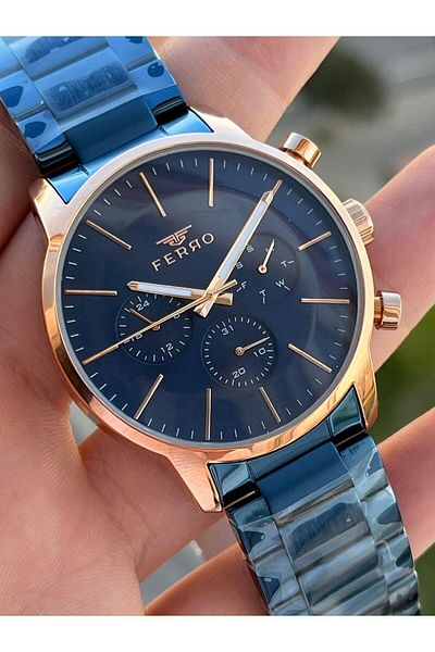 FERRO Steel Cord Inner Functions 30 Mt Waterproof Men's Wristwatch with Active Calendar EFM1774-T
